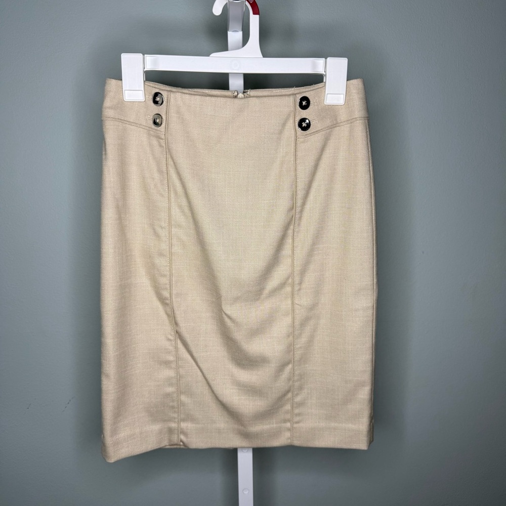 White House Black Market Beige‎ Pencil Skirt Size 2 Pleated Lined